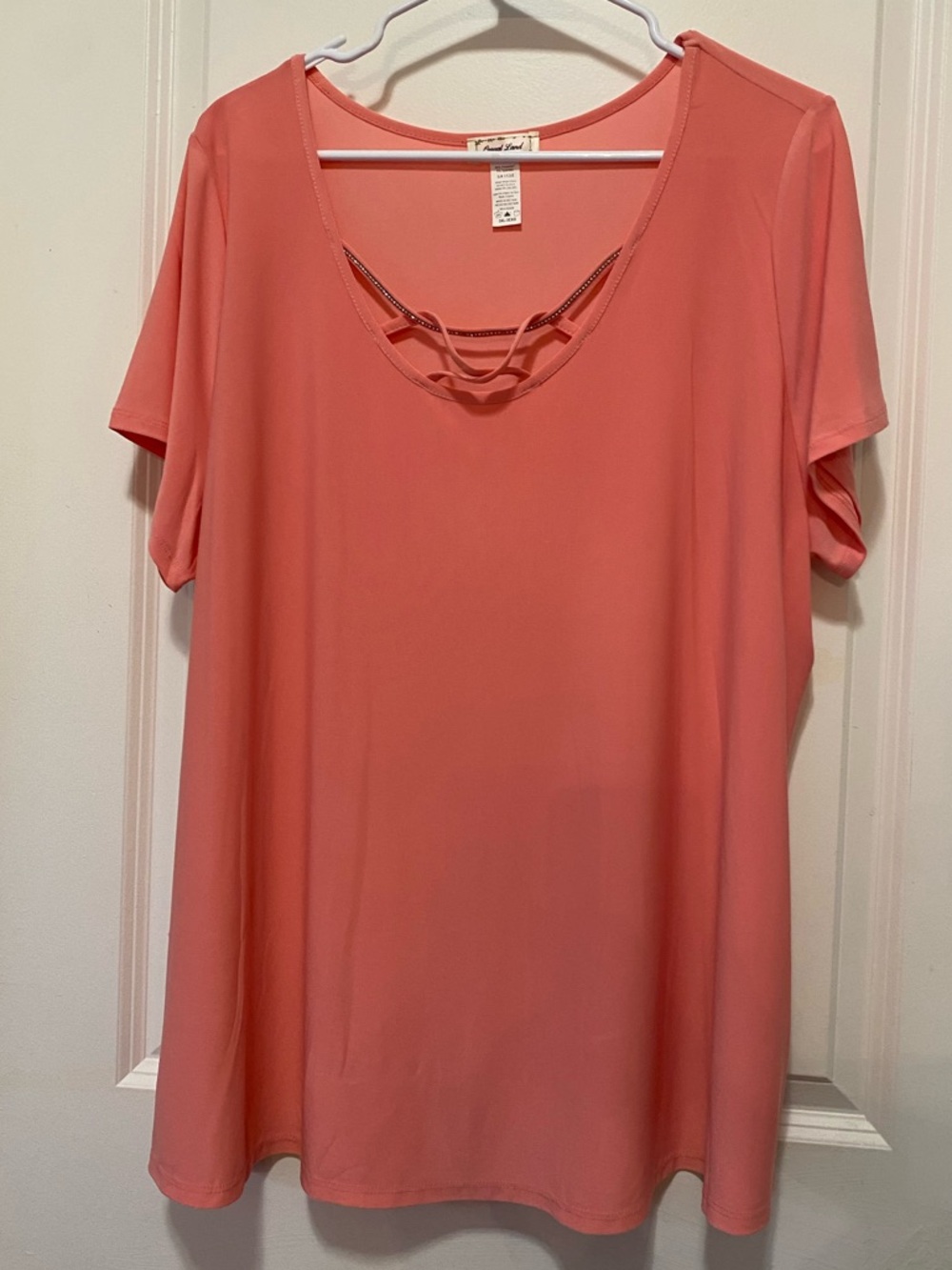 Women's Coral Short-Sleeve Scoop Neck Blouse with Ladder Detail